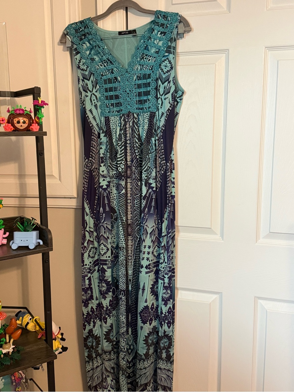 Apt. 9 Teal & Navy Embroidered V‑Neck Maxi Dress